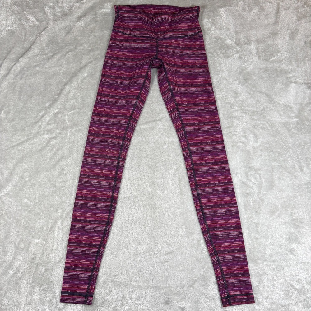 Lululemon Leggings Womens 4 Purple Striped Wunder Under High Rise Full Length